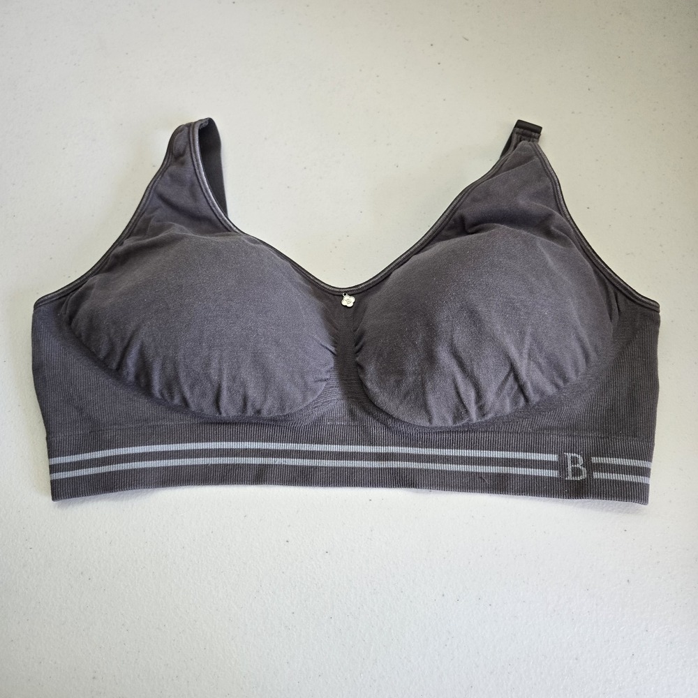 Breezies Women Bra 1X Gray T Shirt Wireless Knit Strap Adjustable